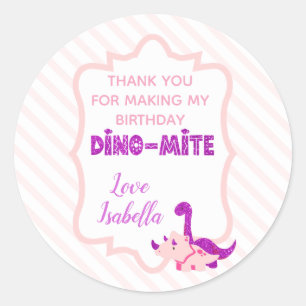 Adesivo Menina Dinossauro Rosa Dino Mite Obrigado  