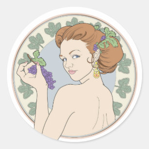 Adesivo Menina do amante de vinho de Nouveau da arte com