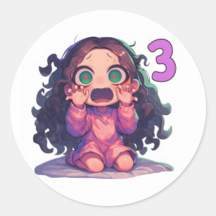 Adesivo Menina do Anime Número Três Assustadora