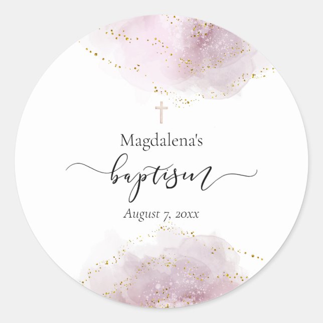 Adesivo menina do Batismo, decor de aquarela (Frente)