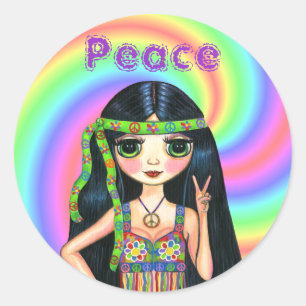 Adesivo menina do Hippie do sinal de paz dos anos 60 com