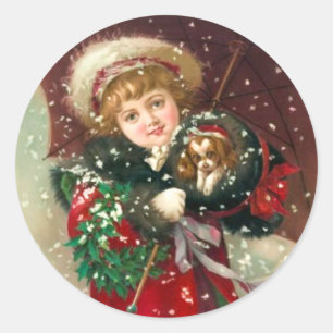 Adesivo Menina do inverno de Maud Humphrey com cão