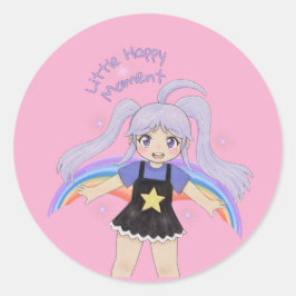 Adesivo Menina Feliz Ilustração Desenhada à Mão – Pouco Fe