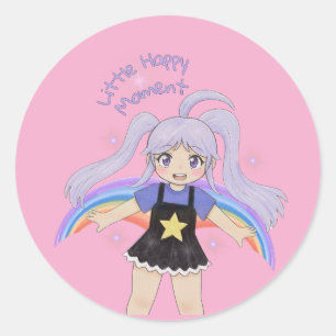 Adesivo Menina Feliz Ilustração Desenhada à Mão – Pouco Fe