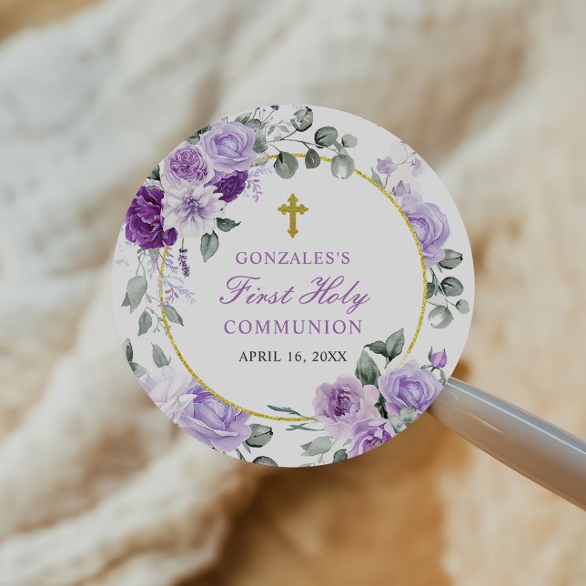 Adesivo Menina Floral Roxa Primeira Comunhão (Criador carregado)