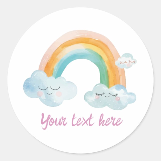 Adesivo Menina Fofa Aniversário Bebê Arco-íris Aquarela Ro (Frente)