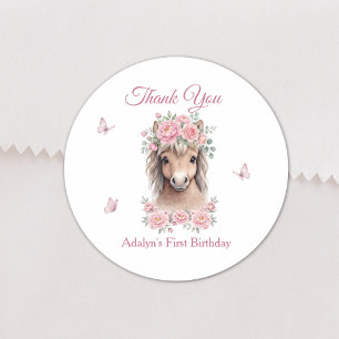 Adesivo Menina Fofa Cavalo Floral Rosa Primeiro Aniversári