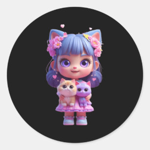 Adesivo Menina fofa com um gato amigável design engraçado