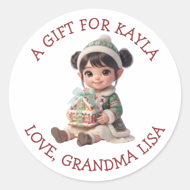 Adesivo Menina Fofa Presente de Natal Personalizado de e p (Frente)