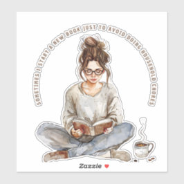 Adesivo Menina gostando de um livro com café, evitando