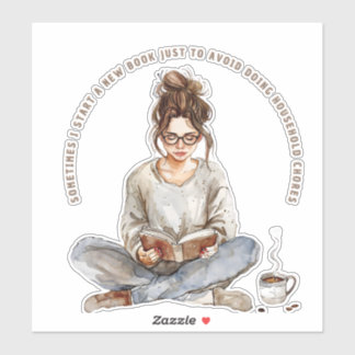 Adesivo Menina gostando de um livro com café, evitando