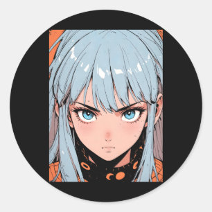 Adesivo Menina Intensa Anime Retrô Cabelo Azul Estética Ad