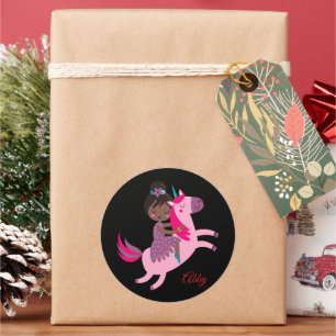 Adesivo Menina Negra Coca-branca a Andar num Unicórnio