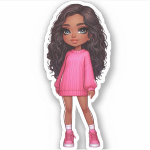 Adesivo Menina negra e bonita de suéter rosa