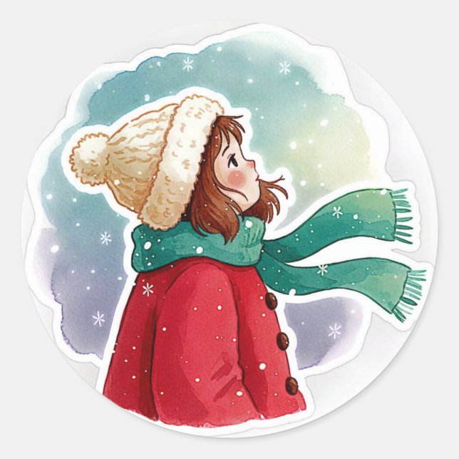 Adesivo menina olhando para a neve (Frente)