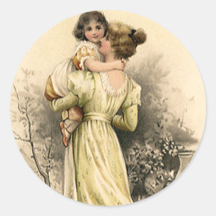 Adesivo Menina pequena mãe vitoriana antiga