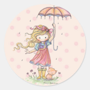 Adesivo Menina Pouco Caprichosa e Gatinho na Chuva