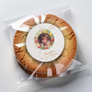 Adesivo Menina Primeira Comunhão Mármore Foto em Coroa de 