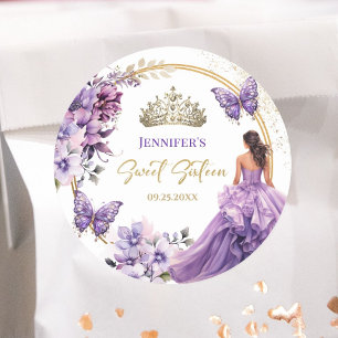 Adesivo Menina Princesa Tiara Floral Lilás Roxo Sweet 16
