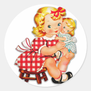 Adesivo Menina retrô vintage boneca criança