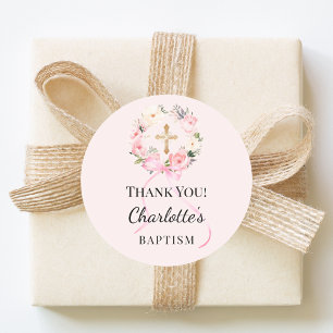 Adesivo Menina rosa batismo floral coroa de flores cruz ob