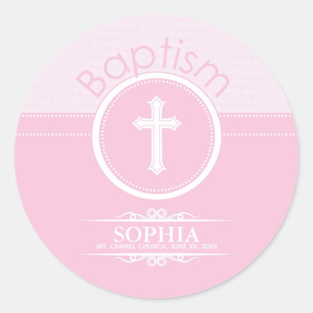 Adesivo Menina rosa e personalizável, criança de Deus bati (Frente)