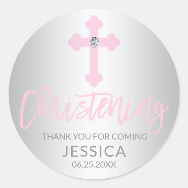 Adesivo Menina Rosa Rosa Moderna, Criança de Natal Obrigad (Frente)