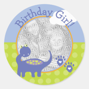 Adesivo Menina roxa do aniversário do dinossauro com foto