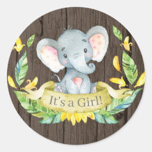 Adesivo Menina Rústica Elefante Chá de Bebê Amarelo
