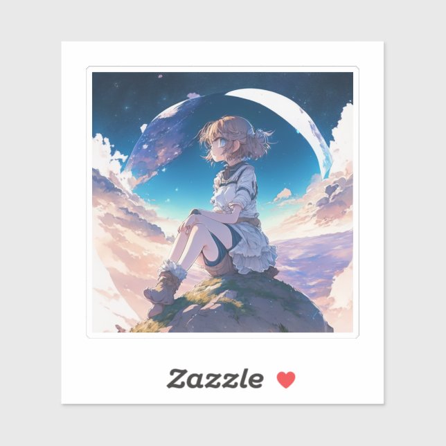 Adesivo Menina sentada na beira do espaço (Folha)