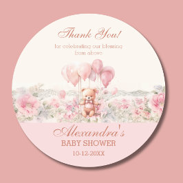 Adesivo Menina Ursinho Teddy Rosa Agradecimento Chá de Beb