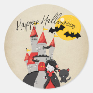 Adesivo Menina Vampira Fofa e Castelo Assombrado Halloween