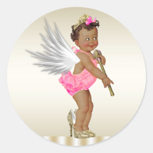 Adesivo Meninas Anjo de Salto Alto em Ouro Rosado para Chá