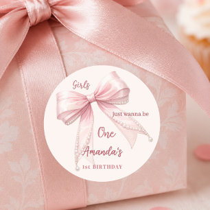Adesivo Meninas com laço rosa querem ser uma no 1º Anivers