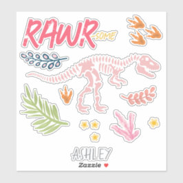 Adesivo Meninas Cute Raw Algumas Crianças De Dinossauro Ro