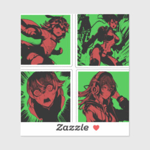 Adesivo Meninas de anime dos anos 90 na estética verde