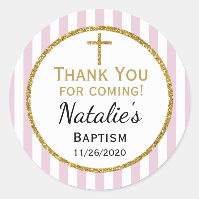 Adesivo Meninas Douradas Rosa Baptism Obrigado Ponham Etiq (Frente)