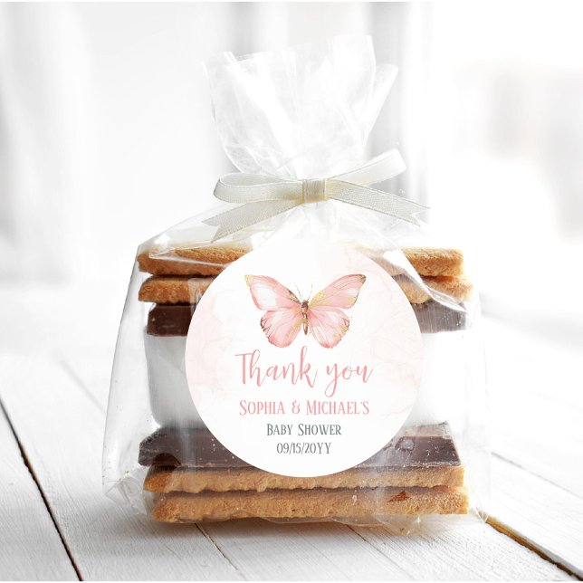 Adesivo Meninas Festa de Chá de fraldas de Borboleta Rosa  (Criador carregado)