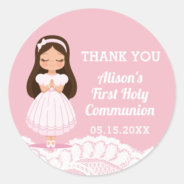 Adesivo Meninas Primeiro Lugar Rosa Sagrado Comunhão (Frente)