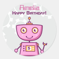 Meninas Robô Rosa Feliz Aniversário