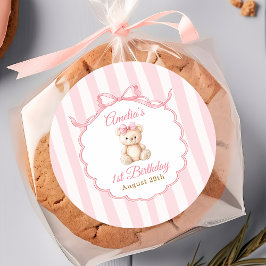 Adesivo Meninas Urso de Pelúcia Laço Rosa Listras 1º Anive