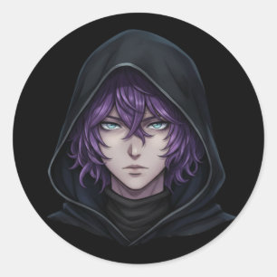 Adesivo Menino Anime com Capuz Escuro e Cabelo Roxo