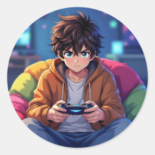 Adesivo Menino Anime jogando Videogame 