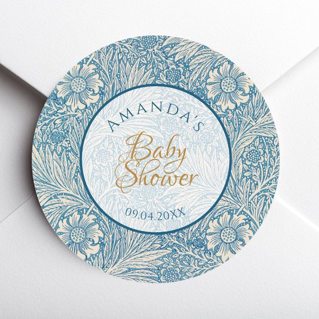Adesivo Menino Azul Festa de Bebê Floral Script Marigold M (Criador carregado)