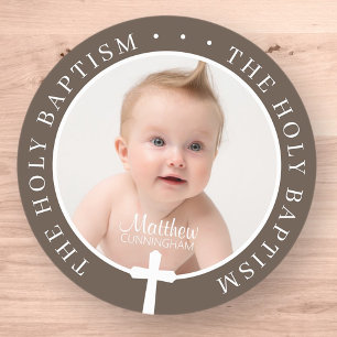 Adesivo Menino Batismo  Foto personalizada e Cruz branca s