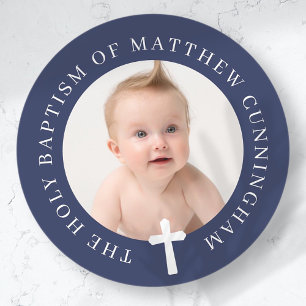 Adesivo Menino Batismo  Foto personalizada e cruz simples