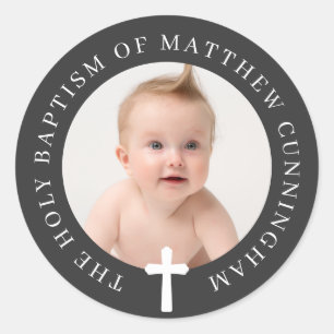 Adesivo Menino Batismo Foto personalizada e cruz simples