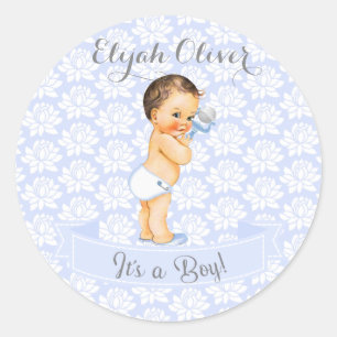 Adesivo Menino Bebê Azul Branco e Cinza