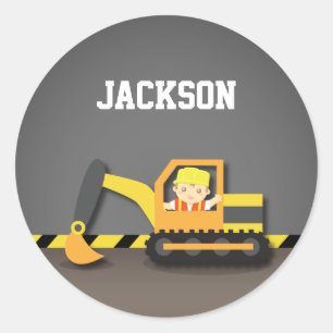 Adesivo Menino Construtor Excavadeira Laranja Fofo