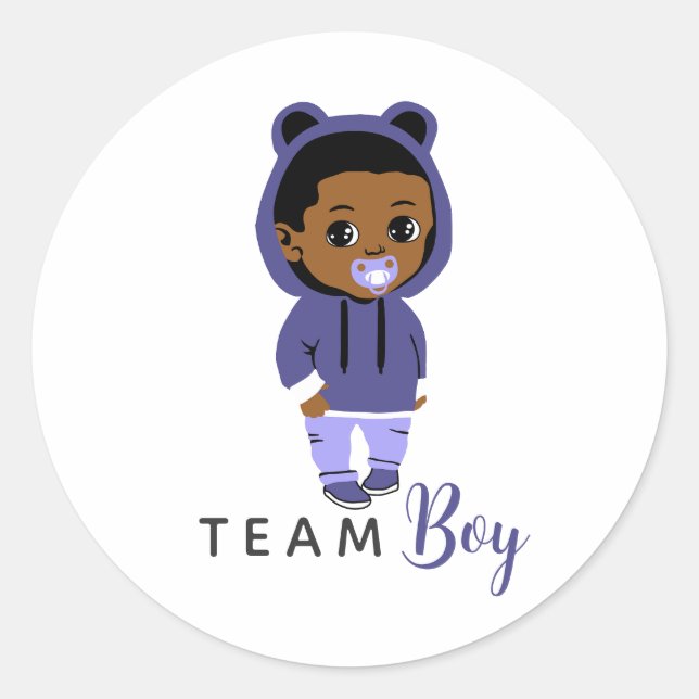 Adesivo Menino da Equipe Azul com Capuz Bebê Afro-American (Frente)